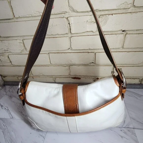 Coach Soho White Brown Leather Handbag Satchel Purse